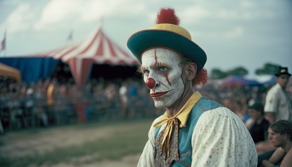 Love this creepy clown from the <a href="/CryptoPopPunk/">Pop Punk</a> County Fair AI collection 🤡 Hoppefully I can get my hands on a piece from the Las Vegas collection