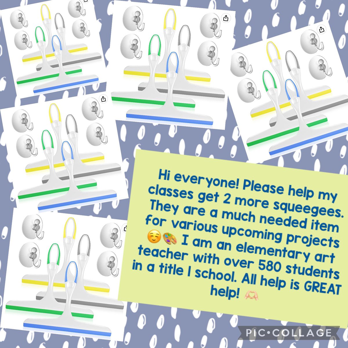 @toolkitsforall Hi #teachersoftwitter & #teachertwitter Hi everyone, my classes still need help to #clearthelist🤞🏻We need2️⃣ squeegee packs! Hi, I’m an Elem art teacher🎨Our list is different😅6 grade levels a day & 580 kids a week💕ALL HELP IS GREAT💜Please take a look👀 amzn.to/3Vkxudm