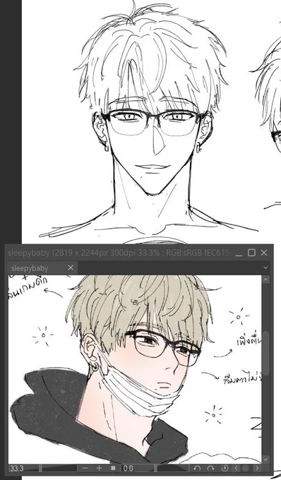 ตอน sketch แรกๆ ทรงแว่นน้องหนากว่านี้ค่ะ แต่ตอนนิน้องไปซื้อแว่นใหม่มาแน้วคับ ૮ • ﻌ - ა👍🏻✧ 