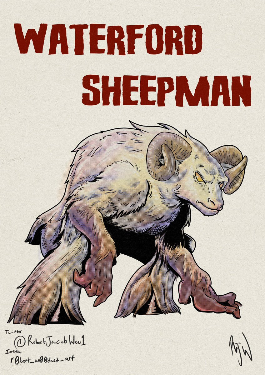 The Waterford Sheepman, another cryptid drawing using tools and techniques from @LucasPeinador. #digitalart #clipstudiopaint #CLIPSTUDIOPAINT #illusrtationart #halftoneart #cryptids #cryptidart #horrorart #paranormalart