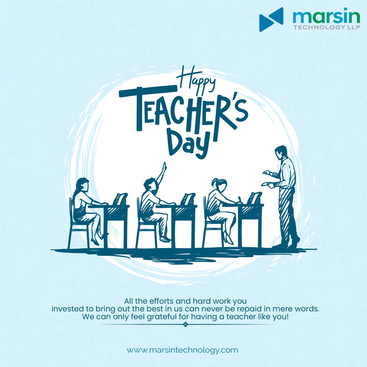 Teachers light the path to success! 🌟 On this special day, let's celebrate and thank our mentors who guide us towards a brighter future. Happy Teachers' Day! 

 #TeachersDay #Gratitude #CareerGrowth  #MarsinAccessories #BrandEnhancement #MarsinTechnology #ElevateYourBrand