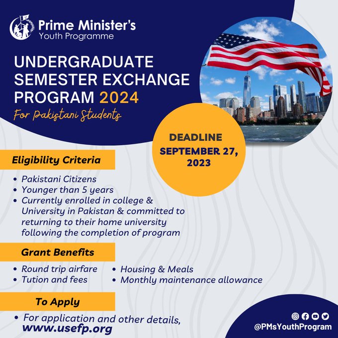 Explore the world through the Undergraduate Exchange Program by USEFP! 🎓 #Pakistani students, here's your chance for a life-changing journey. Unlock cultural exchange, diversity, and endless possibilities. 
@hamzashafqaat
#USEFP #StudentExchange #GlobalOpportunity