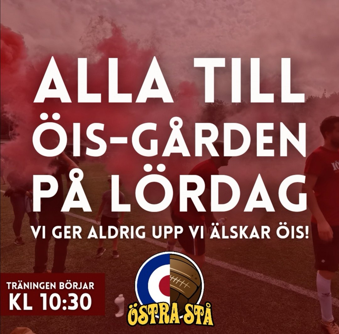 OstraSta1887's tweet photo. Alla till ÖIS-gården på lördag!

Nu på lördag kl 10:30 tränar A-laget och det kommer samlas ÖISare på plats uppe vid ÖIS-gården för att visa vårt stöd till gubbarna och ge dem en extra energi- och moralbost. https://t.co/nlOyd311df