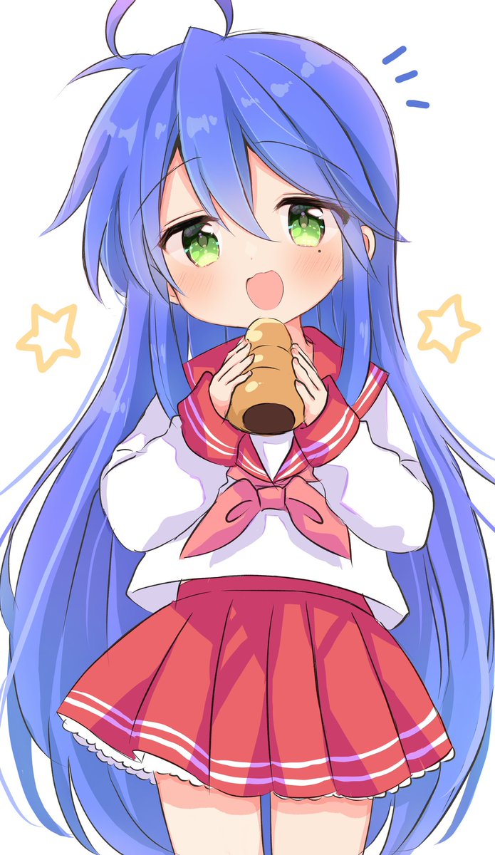 泉こなた 「チョココロネってどこから食べる?#らきすた 」|楠（4月はイベントでやす！）のイラスト