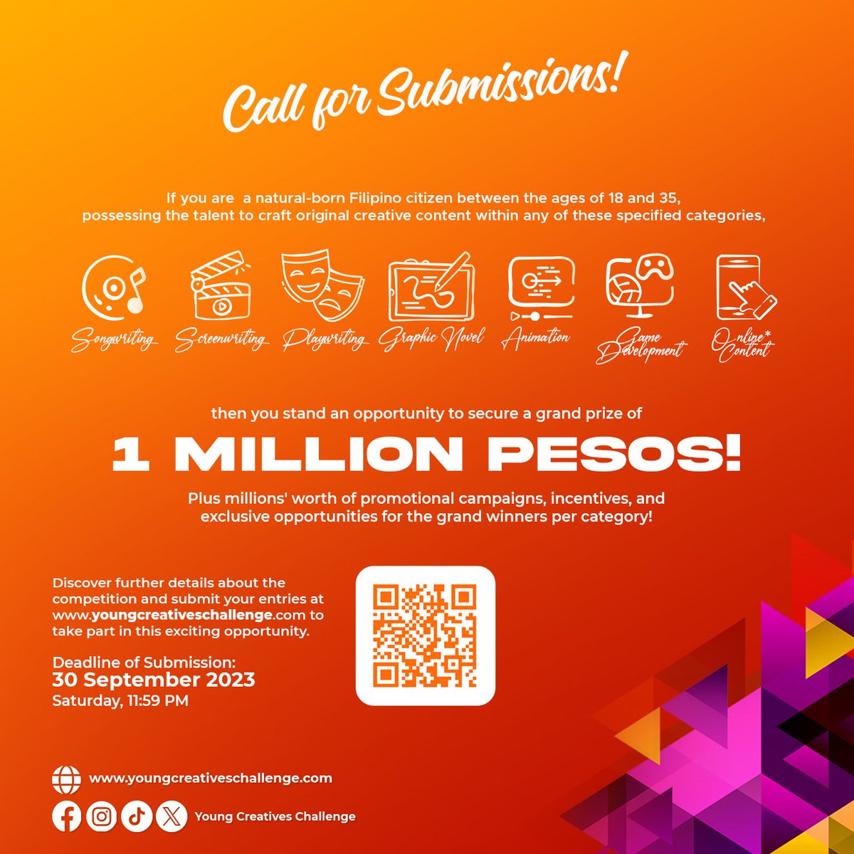 ycreative_ph's tweet photo. SUBMIT YOUR ENTRY NOW! 📷
Visit https://t.co/88rKDD6x18 for the full competition mechanics.
#WeAreTheCreativesPH #iamCreativePH #iamDTIph #PhilippineCreativeIndustriesMonth #TheFutureisCreative #PCIM2023 #YC2 https://t.co/xoSy3Xnn80