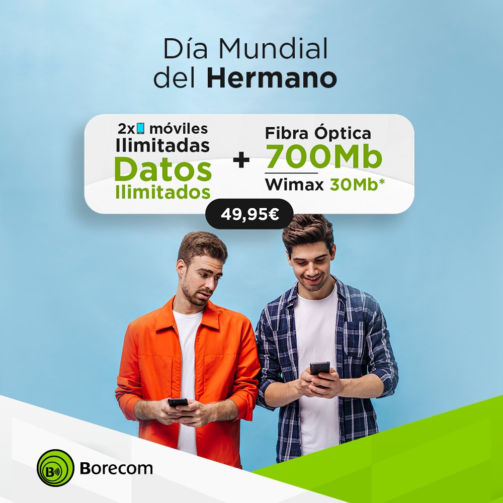 💻👭 En este Día del Hermano, recuerda que tener un hermano es tener un verdadero tesoro.

Nuestros packs de fibra óptica + móvil te permitirán mantener esa conexión valiosa, compartiendo risas y experiencias sin límites. 📸🌐

➡️ borecom.com