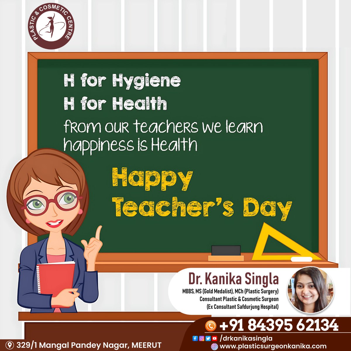 𝑯𝒂𝒑𝒑𝒚 𝑻𝒆𝒂𝒄𝒉𝒆𝒓 𝑫𝒂𝒚
'Teaching is not just a profession; it's a work of heart. Thank you, teachers, for shaping our futures!

#drkanikasingla #TeachersDay #EducationMatters #teacher #happyteacherday #cosmeticsurgeon #plasticsurgeon #burn #burnsurgery #goldmedalist