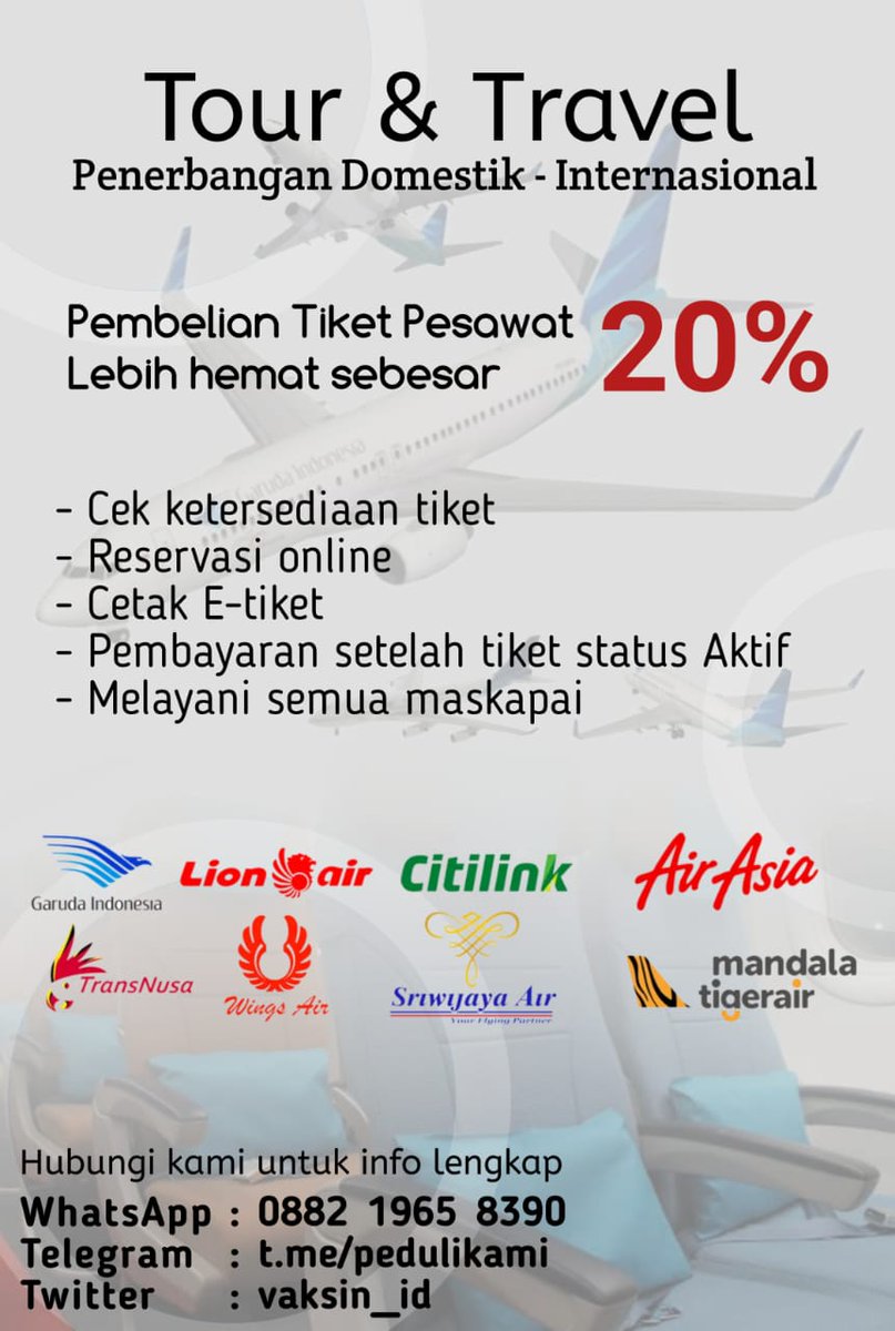 vaksin_id's tweet photo. Jasa joki vaksin, BPJS, dan tiket pesawat
- Proses cepat
- Data aman
- Pembayaran diakhir

testi : https://t.co/Y0fGYSj3Ye
https://t.co/2FMbIt3wbk

#Vaccine #vaksin #zonauang https://t.co/mJLotYVVRF