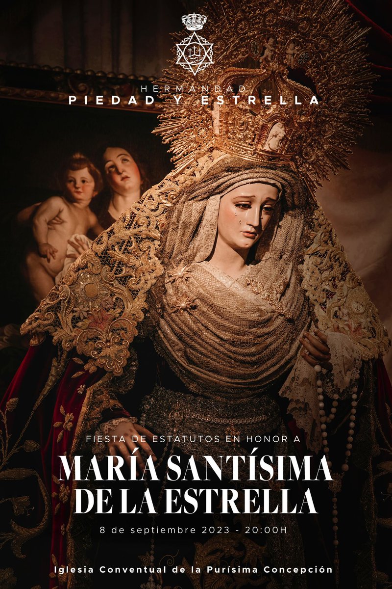 Comenzamos el curso cofrade 2023-2024 junto a nuestra Madre del cielo

Fiesta de Estatutos en honor a María Santísima de la Estrella
🗓️ 8 de septiembre
⏰20 horas
⛪️Iglesia Conventual de la Purísima Concepción

#PiedadyEstrella
