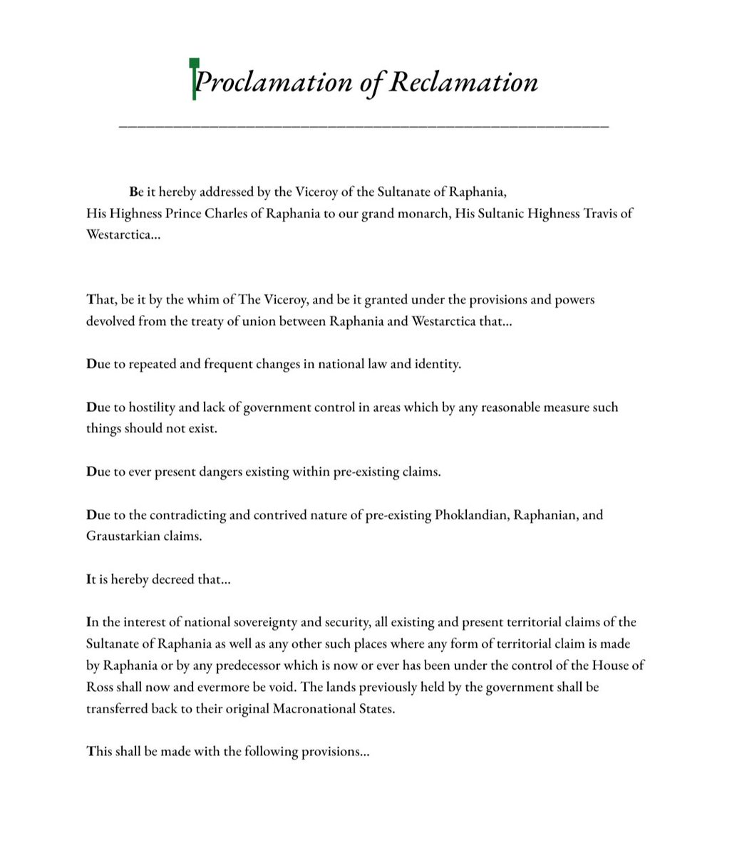RaphaniaGov's tweet photo. Newly enacted legislature in regards to territory. #Micronations #Law #Raphania #Westarctica #micronations https://t.co/zHh7JGoDCN