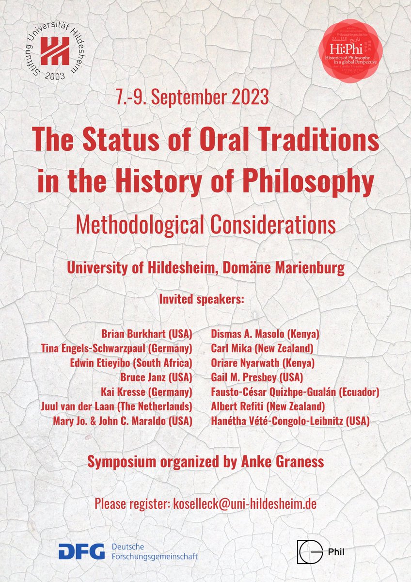 HiPhiGlobal's tweet photo. The Status of Oral Traditions in the History of Philosophy: Methodological Considerations

7.-9. September 2023, Universität Hildesheim

Program and Info:
https://t.co/uw4BzR8dll https://t.co/q4N5ljn3Ii