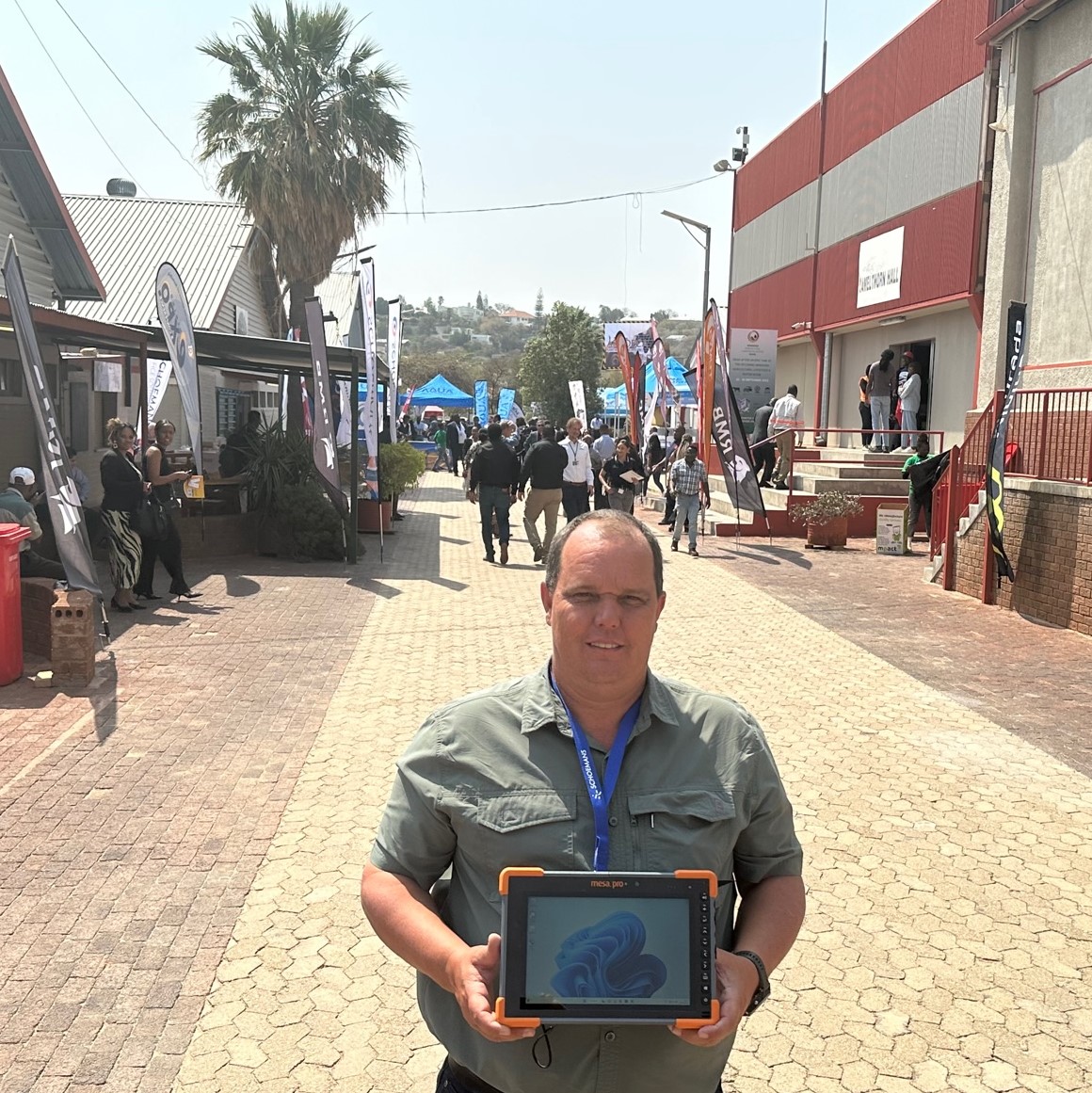 JuniperSysLtd's tweet photo. At Namibia #Mining Expo @CoMinesNamibia last week, our #Africa rep Pieter Otto discussed our #MesaPro #Rugged Tablet with #IP68 &amp; active cooling. Look at its great screen #visibility in sunlight! https://t.co/GiKevIbixW https://t.co/leFpxYJ30R #Strydom&amp;Assoc #geomatics #Namibia https://t.co/Pe55GfTJfj
