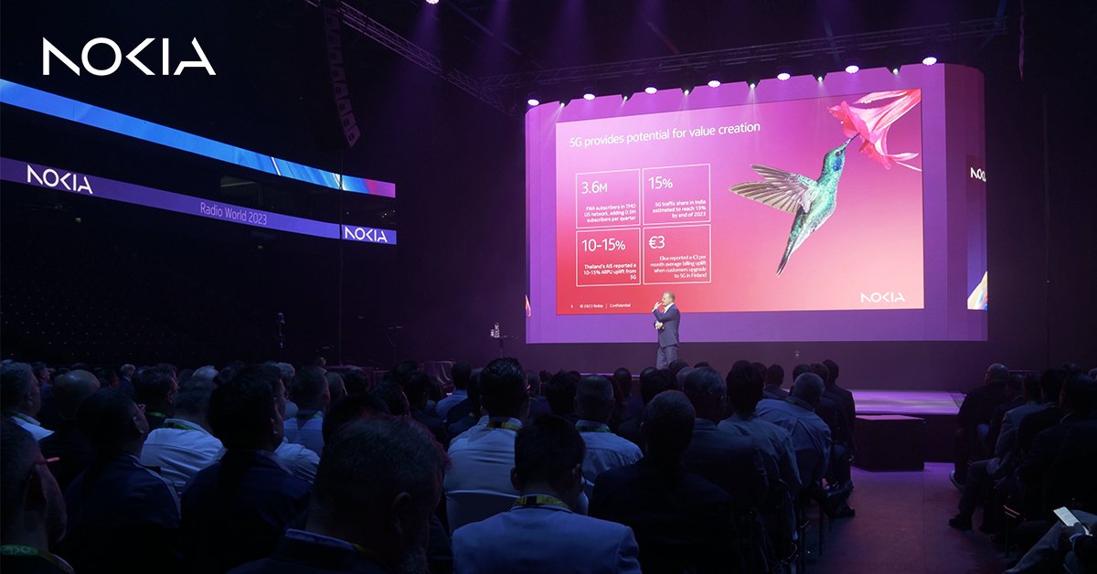 nokia's tweet photo. Kicking off our #NokiaRadioWorld at Nokia Arena in Tampere, Finland, Mobile Networks President @tommiuitto gave insights into the #monetization and growth opportunities that #5G unlocks. CSPs can capture value from digital services offered to both consumers and enterprises. https://t.co/o8jVQyoPEy