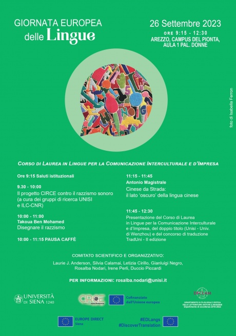 unisiena's tweet photo. 📌26/9. #Arezzo: Giornata europea delle #Lingue 2023. 
H. 9.15, campus del #Pionta.
Con:
✅Takoua Ben Mohamed 
✅Antonio Magistrale. 
🔴Il gruppo di ricerca dell’#Università di #Siena e del CNR di Pisa illustrerà il progetto europeo Erasmus+ #CIRCE.
👉 https://t.co/8uWwXVqfvG https://t.co/akwIoP8MfL