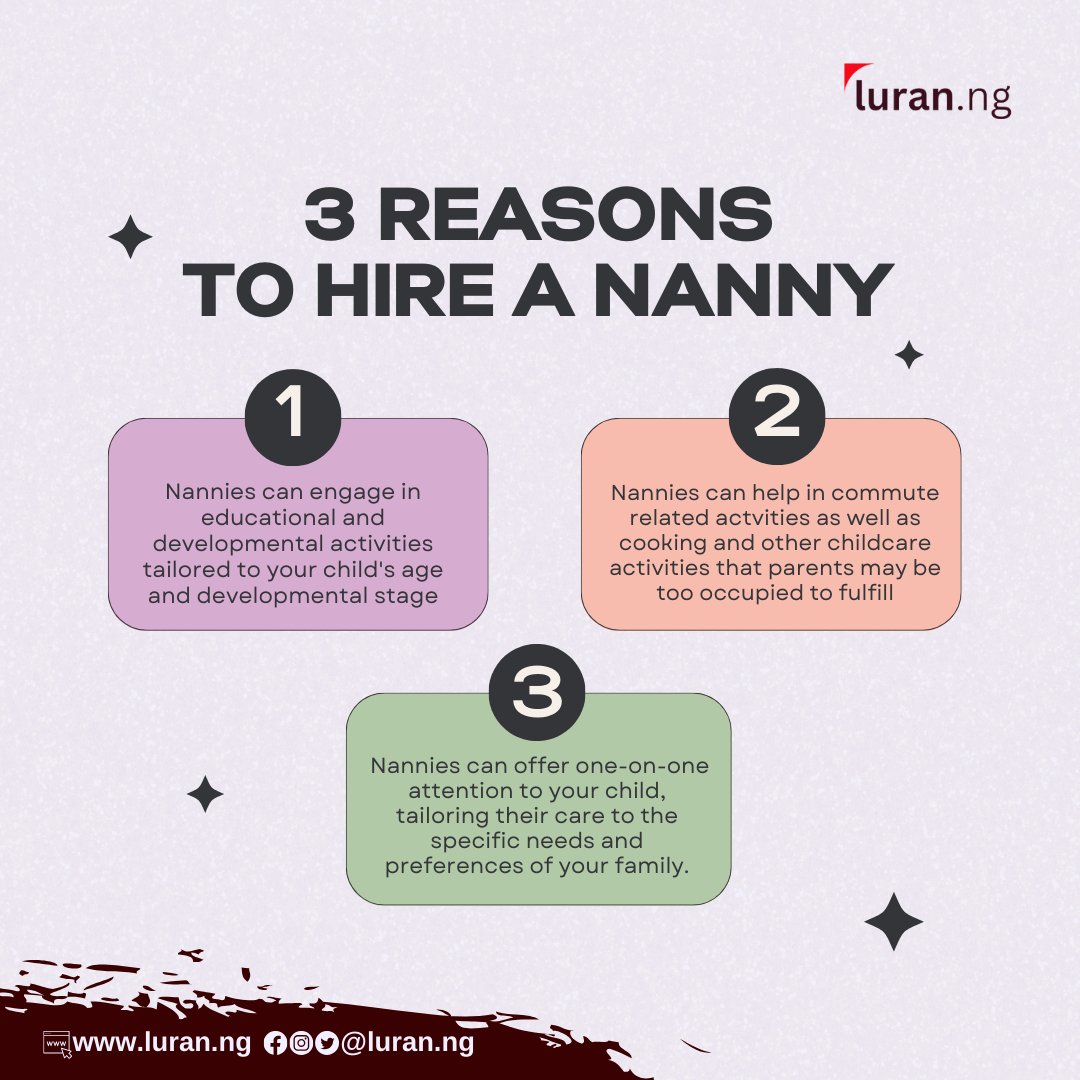 Wondering why hiring a nanny is a good idea? Well here are three reasons why you should consider hiring extra help for childcare!

#luran #lurandomestics #abuja #abujabusinesses