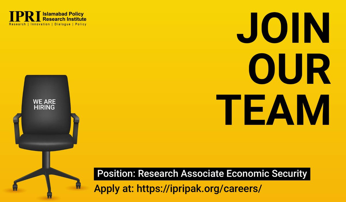 IPRI_Pak's tweet photo. IPRI Updates|
Team IPRI is delighted to announce openings for Research Associate Economic Security. Please apply at our website.
https://t.co/QCqoVJ0TEt https://t.co/zd3olr70Zk