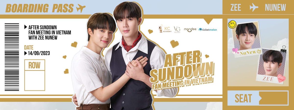 Koolcheng's tweet photo. Pack your bags! Get ready to meet Zee&amp;Nunew at After Sundown Fan Meeting in Vietnam 2023 on this 14th September!!

Check ticket. 
https://t.co/HYcyX3SA2K

#koolcheng #trinhtutrung #kcacademy #ZeeNunewinVietnam #AfterSunDowninVietnam https://t.co/FVoYZevVoY