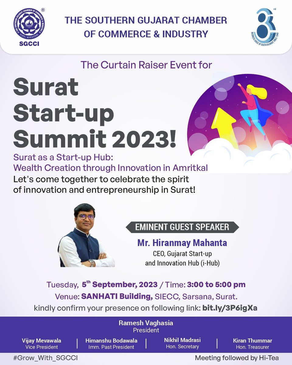 Honored to be part of the Curtain Raiser Event for Surat Startup Summit 2023! Join me as I share my insights on "Surat as a Startup Hub: Creating Wealth through Innovation in Amritkal"🚀 #SuratStartupSummit #InnovationHub