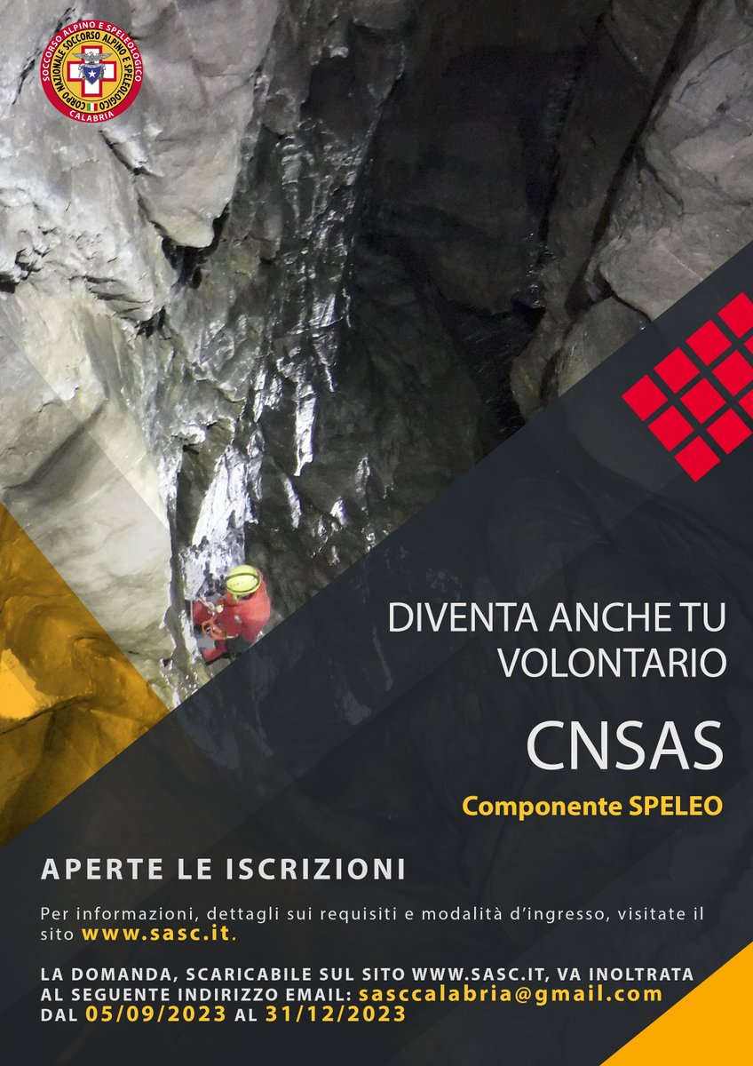 cnsas_Calabria's tweet photo. Aperte le iscrizioni per diventare volontario CNSAS. 
Per informazioni, dettagli sui requisiti, modalità d'ingresso e per SCARICARE LA DOMANDA visitate il sito del Soccorso Alpino e Speleologico Calabria alla pagina:
https://t.co/D0o0N0V2jH https://t.co/9DbrwS2WSx