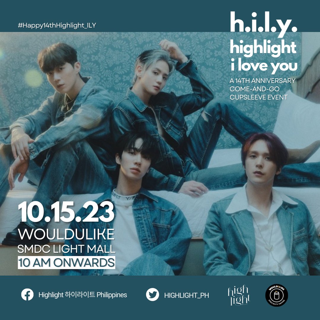 HIGHLIGHT_PH's tweet photo. [EVENT] Save the Date!!!

In celebration of Highlight's 14th anniversary, we are doing a cansleeve event on October 15, 2023. 
We would be at the WouldULike Coffee Shop at SMDC Light Mall.

#Highlight | #WULCansleeveevent | #14thAniiversary | #HiLy https://t.co/7YZ1PaXeCC