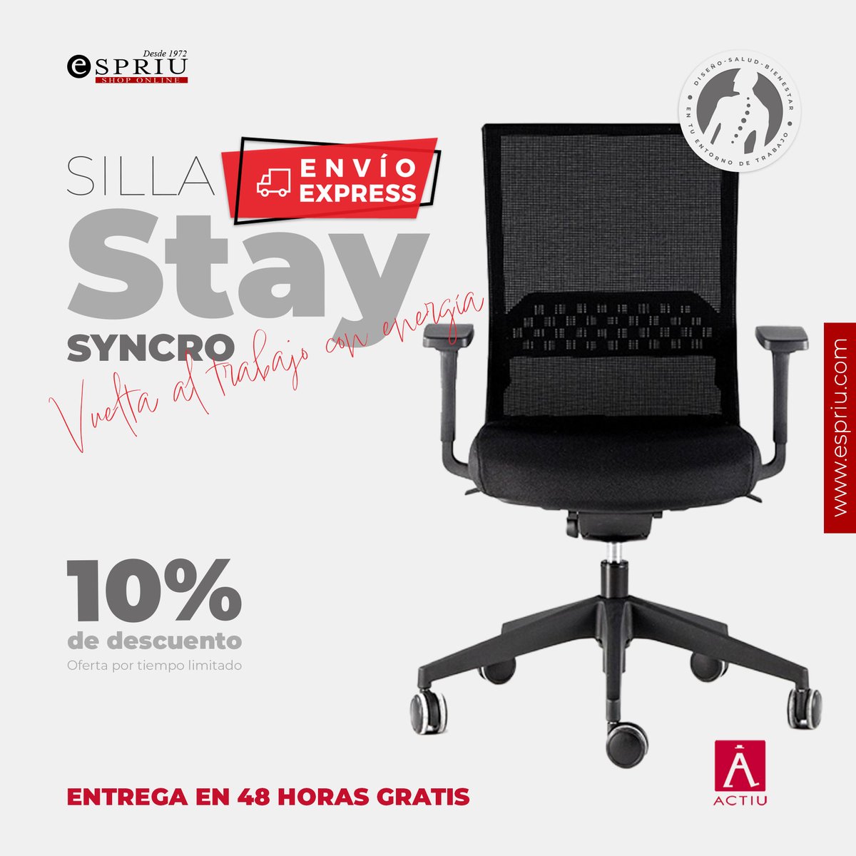 Espriumobiliar1's tweet photo. Silla Stay de #Actiu en #OFERTA con ENVÍO EXPRESS en 48 horas en agosto😍
👉 Con un 10% de #DESCUENTO😊
#felizmartes #ofertasactiu #sillasdeoficina  #sillasdeescritorio #mobiliariodeoficina #envioexpress #enviogratis #pagoaplazos #descuentos #espriu
https://t.co/kUNnwRqfIv https://t.co/atlRe77VTd