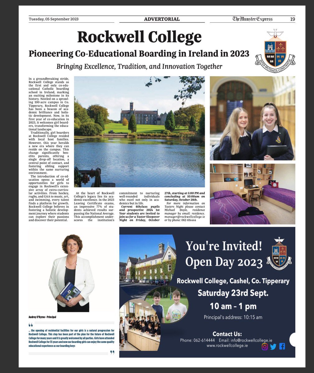 rockwellcollege's tweet photo. Thank you, @munsterexpress, for spotlighting our historic move to co-educational boarding. Read all about it in today's article! π° #Rockwell2023 #CoEdBoarding https://t.co/0HSnHwRJqI