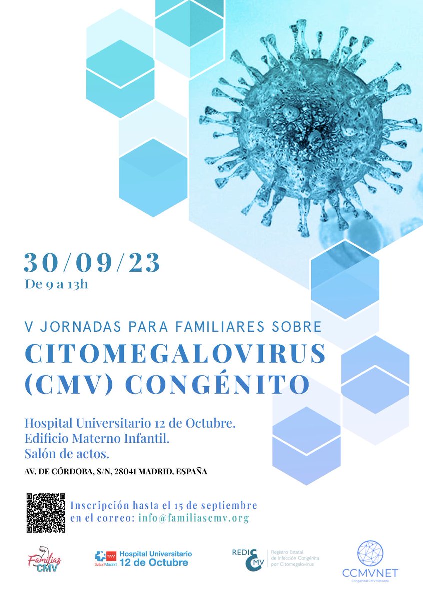 Dani Blázquez Gamero (@dblazquezgamero) on Twitter photo El 30 de septiembre tendrán lugar las V Jornadas Para Familias Sobre #CMV congénito en el Hospital 12 de Octubre. Os esperamos! <a href="/ccmvnet/">Congenital CMV network.</a> <a href="/rediccmv/">REDICCMV</a> <a href="/seipweb/">SEIP</a> <a href="/espid/">paolo chaparro</a>
comunidad.madrid/hospital/12oct… El 30 de septiembre tendrán lugar las V Jornadas Para Familias Sobre #CMV congénito en el Hospital 12 de Octubre. Os esperamos! <a href="/ccmvnet/">Congenital CMV network.</a> <a href="/rediccmv/">REDICCMV</a> <a href="/seipweb/">SEIP</a> <a href="/espid/">paolo chaparro</a>
comunidad.madrid/hospital/12oct…