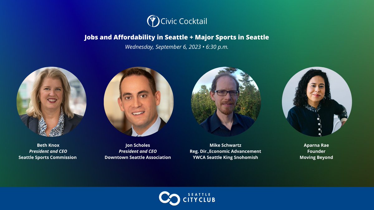 SeattleCityClub's tweet photo. Sip, savor, and discuss! ๐ธ On Tues., Sept 6, at 6:30pm for #CivicCocktail, we'll be stirring up some thought-provoking conversations about Seattle's affordability and the impact of major sporting events on our beautiful city.
Tickets: https://t.co/fZ9uJ6YpVC
#SeattleEvent https://t.co/nlMjrGYCve