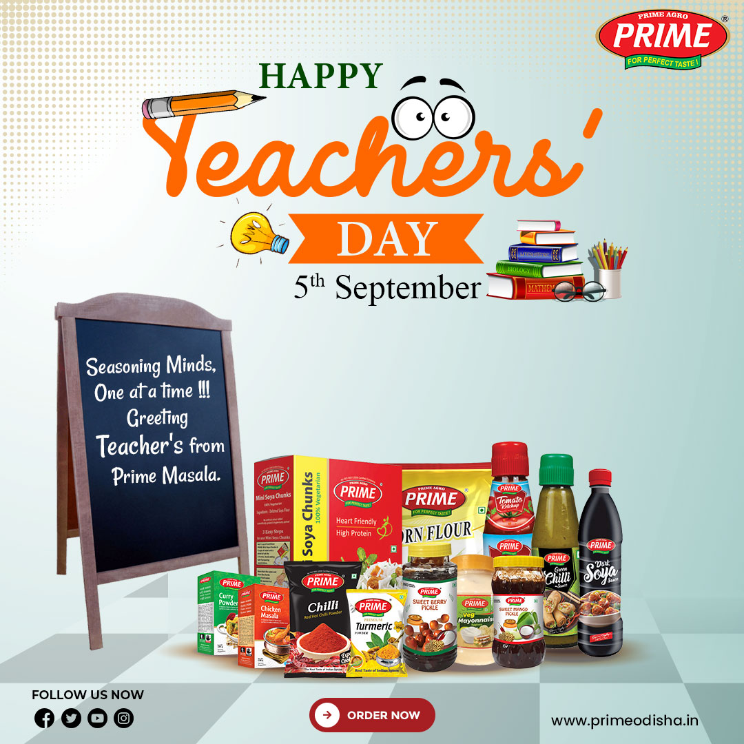 primeagroodisha's tweet photo. Prime Masala wishes a flavorful and heartfelt #TeachersDay to the incredible mentors who season our lives with knowledge and inspiration. 

#happyteachersday #teachersday2023 #thankyouteacher #gurudivas2023 #primemasala #primefoodproducts #primeodisha #primefoods #primeagrofood https://t.co/vUeDUbQXDb