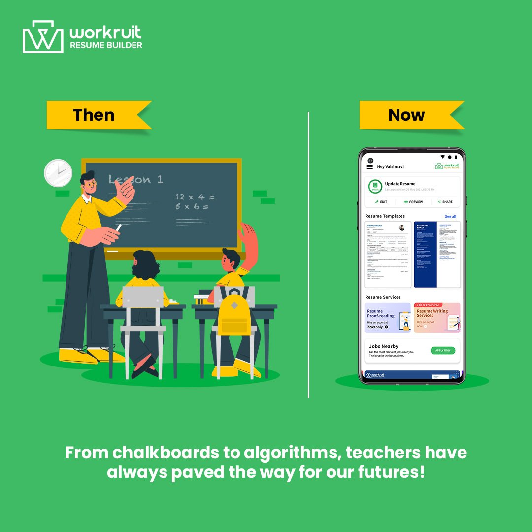 workruit's tweet photo. πβ¨ From chalkboards to algorithms, teachers have paved the way to our futures! Celebrating the mentors of yesterday and the technologies of today with our Resume Builder.
β’
β’
#TeachersDay #FromChalkToCode #AIForEducation #ResumeBuilder https://t.co/dwNC15S3CW