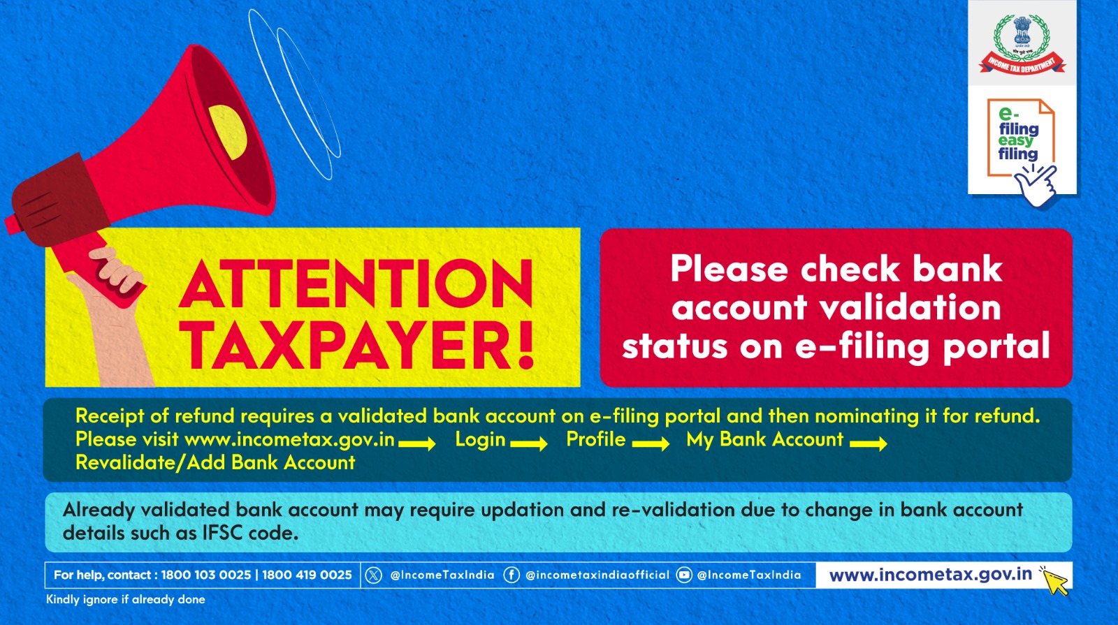 The advisory has directed taxpayers to check bank validation for