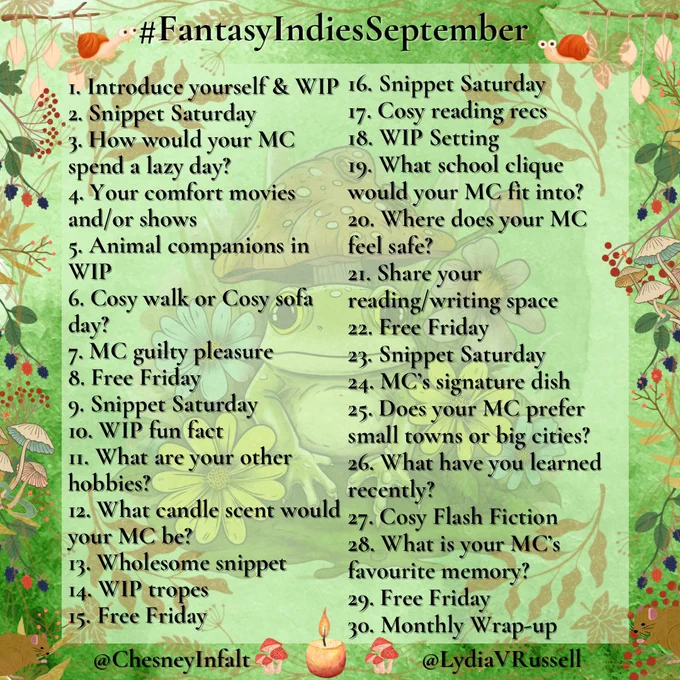 #FantasyIndiesSeptember 
3.) Lacy would like to say that her lazy day is being with her family, but we all know it is doing research to find the closest den of evil...