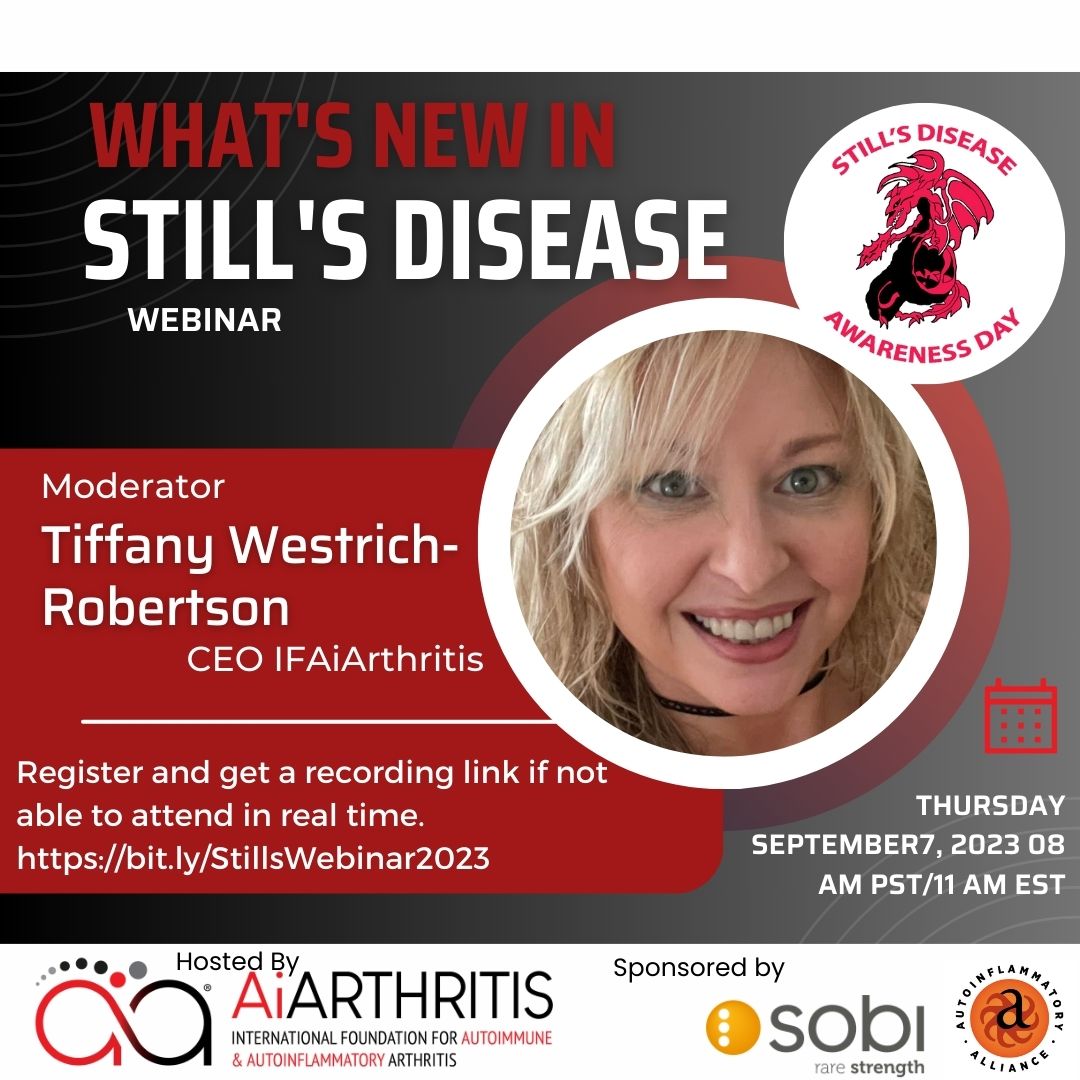 IFAiArthritis's tweet photo. REGISTER NOW for our webinar on September 7th #StillsDay at 11am ET/USA to talk about all things new in awareness efforts, research, and a focus on Macrophage Activation Syndrome (MAS). #MyStills
Can't make it? Register anyway and get a recording! https://t.co/KoEYr12Shv https://t.co/y8GH7EH7gG