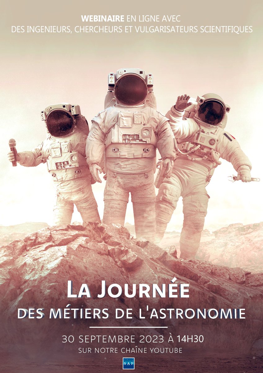 Faire de l’astronomie un métier ? 💫
En 10 min seulement, une dizaine d’ingénieurs, chercheurs et vulgarisateurs scientifiques partageront leurs parcours en #astronomie.
Webinaire organisé par la Commission Jeunes de la #SAF le 30/09 à 14h30 sur YouTube : youtube.com/watch?v=siQEo2…