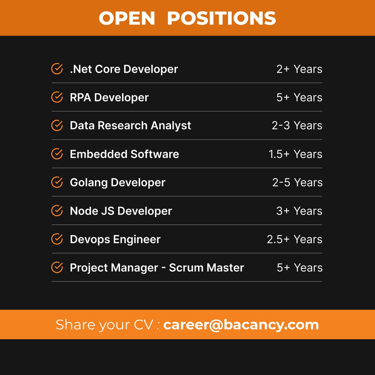 BacancyTech's tweet photo. ⚠️ We are Hiring!⚠️ #Recruiting 

Fueling Ambitions: Become a Part of Our Visionary Team!
#VacancyAtBacancy #BacancyHires #jobsinahmedabad #ahmedabadjobs #techjobs #Techjobsindia #jaipurjobs #jobsinindia #jobsintech #GrowWithBacancy #DedicatedToInnovation #BacancyTechnology https://t.co/iHYdK0rLEp