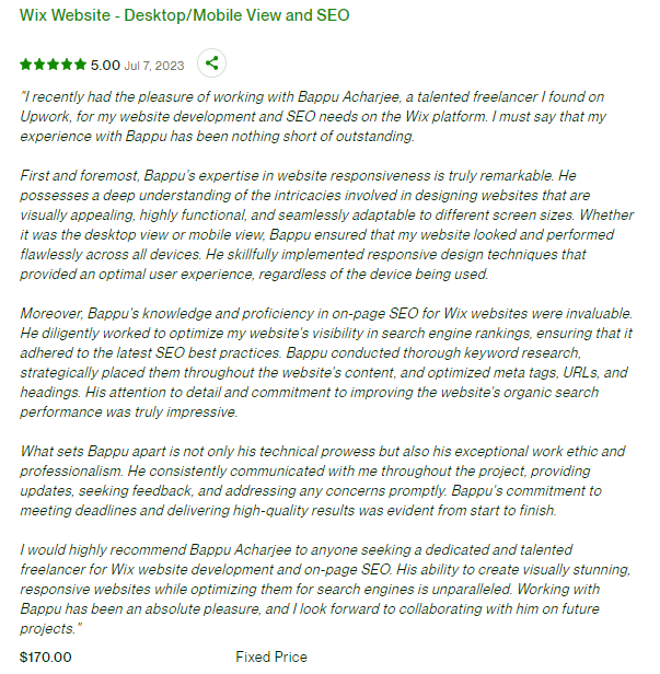 AcharjeejBappu's tweet photo. Thrilled to share some wonderful reviews from my customers on my #WIX website!  You can hire me on Upwork (https://t.co/eYFTq6ebLs) or Fiverr (https://t.co/n4IeKop9bZ) https://t.co/0fJy17El7E