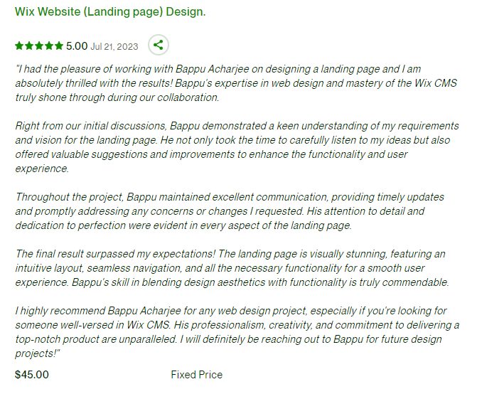 AcharjeejBappu's tweet photo. Thrilled to share some wonderful reviews from my customers on my #WIX website!  You can hire me on Upwork (https://t.co/eYFTq6ebLs) or Fiverr (https://t.co/n4IeKop9bZ) https://t.co/0fJy17El7E