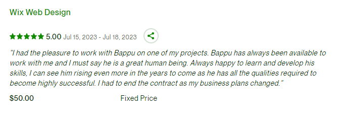 AcharjeejBappu's tweet photo. Thrilled to share some wonderful reviews from my customers on my @Wix website! As a web developer and SEO expert, I have completed over 200 projects in #WIX CMS! You can hire me on Upwork (https://t.co/eYFTq6ebLs) or Fiverr (https://t.co/n4IeKop9bZ) https://t.co/7j3uzKRx0E