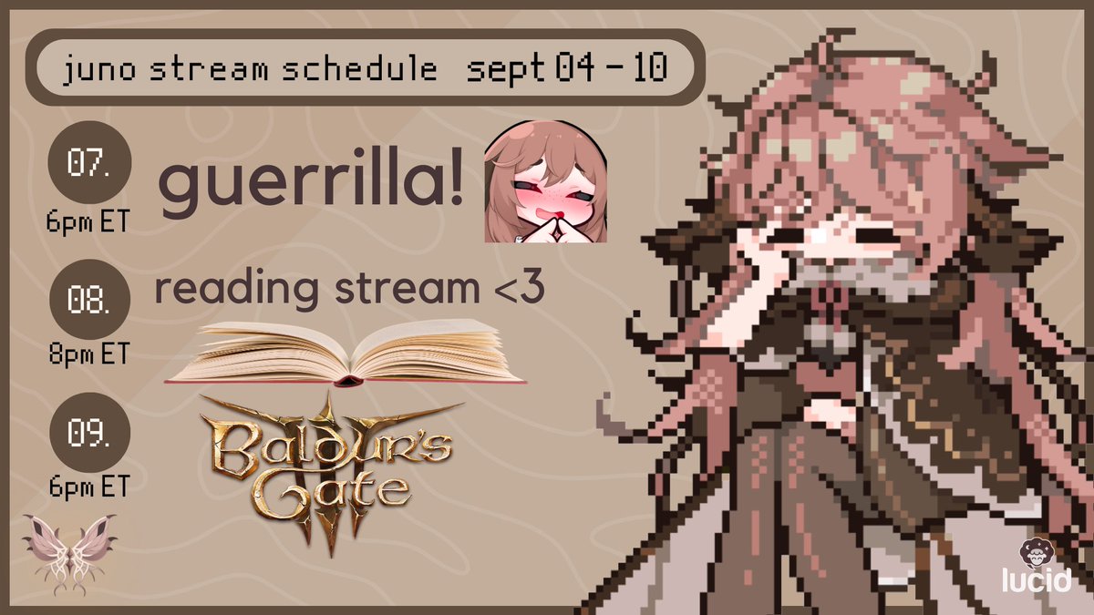 orion_juno's tweet photo. 🕯️juno stream schedule sept 03 - 10🕯️
❥ general: #OrionJuno
❥ live: #junocast
❥ art: #sketchjuno
https://t.co/XKtzYyhgp3
https://t.co/38BLxN1zrr
#Vtubers #ENVtubers https://t.co/jrS3SwBcSZ