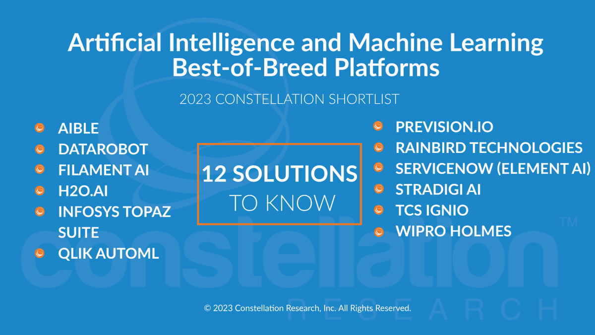 constellationr's tweet photo. Check out the companies listed on the ShortList for #AI and #ML Best-of-Breed Platforms by @rwang0 https://t.co/90irFVDiqt @iamAible @DataRobot Filament AI @h2oai @Infosys @qlik @PrevisionIO @RainbirdAI @ServiceNow @StradigiAI @TCS @Wipro https://t.co/mtpaZx1LJx