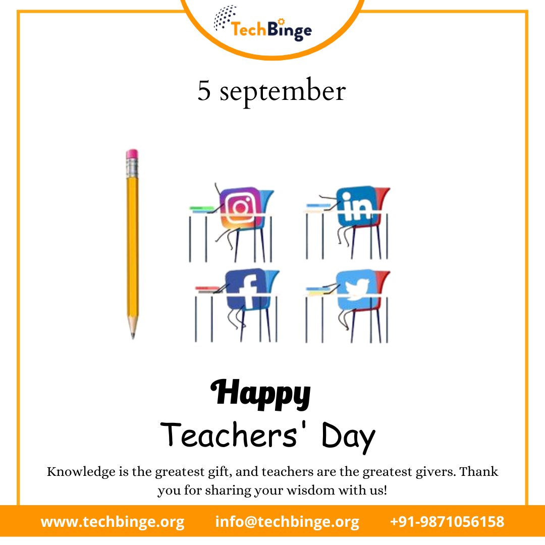 The best teachers inspire hope, ignite the imagination, and instill a love for learning. You are the best!
.
.
Follow @techbingeindia
Contact us:-
📷+91-987-105-6158
📷techbinge.org
.
.
#TeacherLife #TeachingExcellence #EducatorsRock #WorldTeachersDay #Teacher