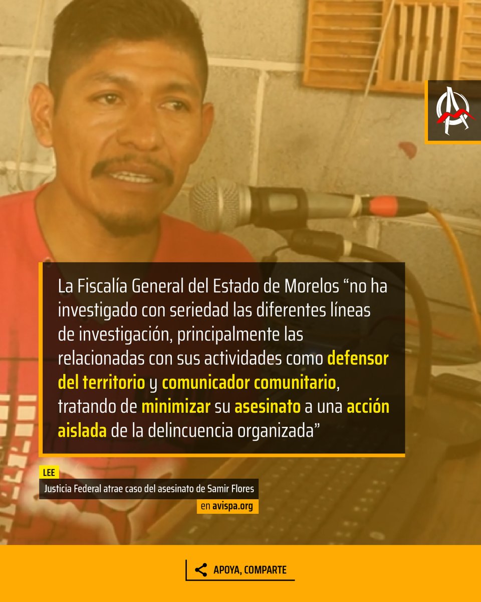 Avispa_Midia's tweet photo. 🗣📣"Ahora toca a la justicia federal dar con los asesinos materiales e intelectuales del asesinato”
👁👁 Lee la nota "Justicia Federal atrae caso del asesinato de Samir Flores" aquí 👉 https://t.co/UZtlmQeiWw
#México #TerrorismoDeEstado #ProyectoIntegralMorelos https://t.co/rNnvwXUDQ4