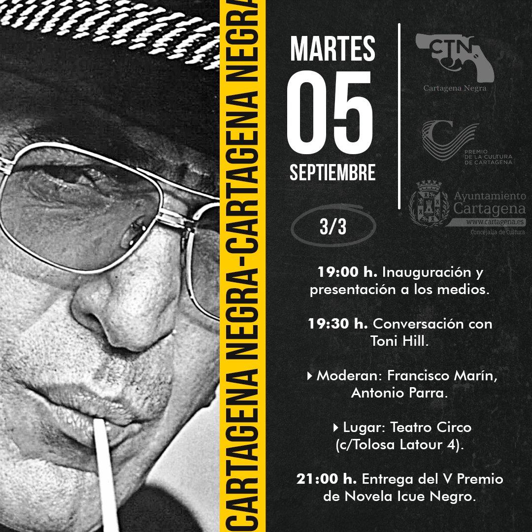 Antonio Parra Sanz (@aparrasanz) on Twitter photo Hoy es el estreno oficial de <a href="/CartagenaNegra/">Cartagena Negra</a> Negra, con el club de lectura de <a href="/BallabrigaAna/">Ana Ballabriga</a> y <a href="/DZaplana/">David Zaplana</a>, la entrega del V Premio Icue Negro y una conversación con <a href="/tonih_hill/">Toni Hill</a>. Os esperamos. Hoy es el estreno oficial de <a href="/CartagenaNegra/">Cartagena Negra</a> Negra, con el club de lectura de <a href="/BallabrigaAna/">Ana Ballabriga</a> y <a href="/DZaplana/">David Zaplana</a>, la entrega del V Premio Icue Negro y una conversación con <a href="/tonih_hill/">Toni Hill</a>. Os esperamos.