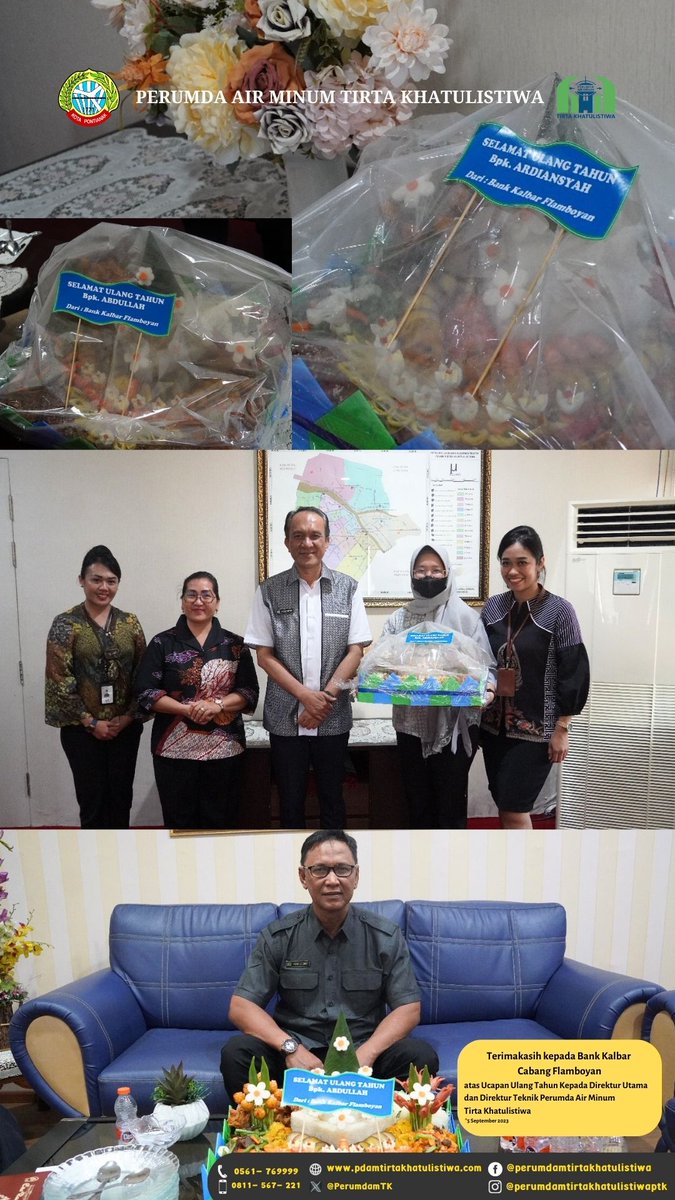 PerumdamTK's tweet photo. Terimakasih kepada Bank Kalbar
Cabang Flamboyan
atas Ucapan Ulang Tahun Kepada Direktur Utama dan Direktur Teknik Perumda Air Minum
Tirta Khatulistiwa https://t.co/pXMxTaYsTq