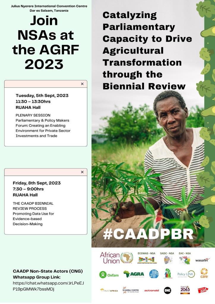 A conversation about laws and policies required for food systems transformation with current former policy leaders from across the continent. You don't want to miss today's #AGRF23 session #CAADPBR 

Stay here for live tweets.