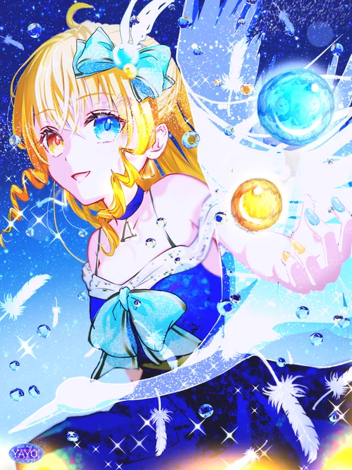 アルビレオ2023•*¨*•.¸¸☆*・゜pixivに投稿しました  せっかく白鳥を描いていたので背景だけ抜き出してみましたー#オリジナルイラスト #はくちょう座 