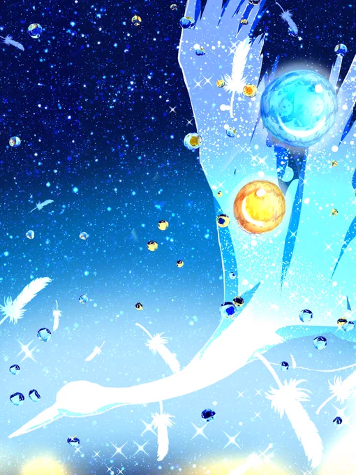 アルビレオ2023•*¨*•.¸¸☆*・゜pixivに投稿しました  せっかく白鳥を描いていたので背景だけ抜き出してみましたー#オリジナルイラスト #はくちょう座 