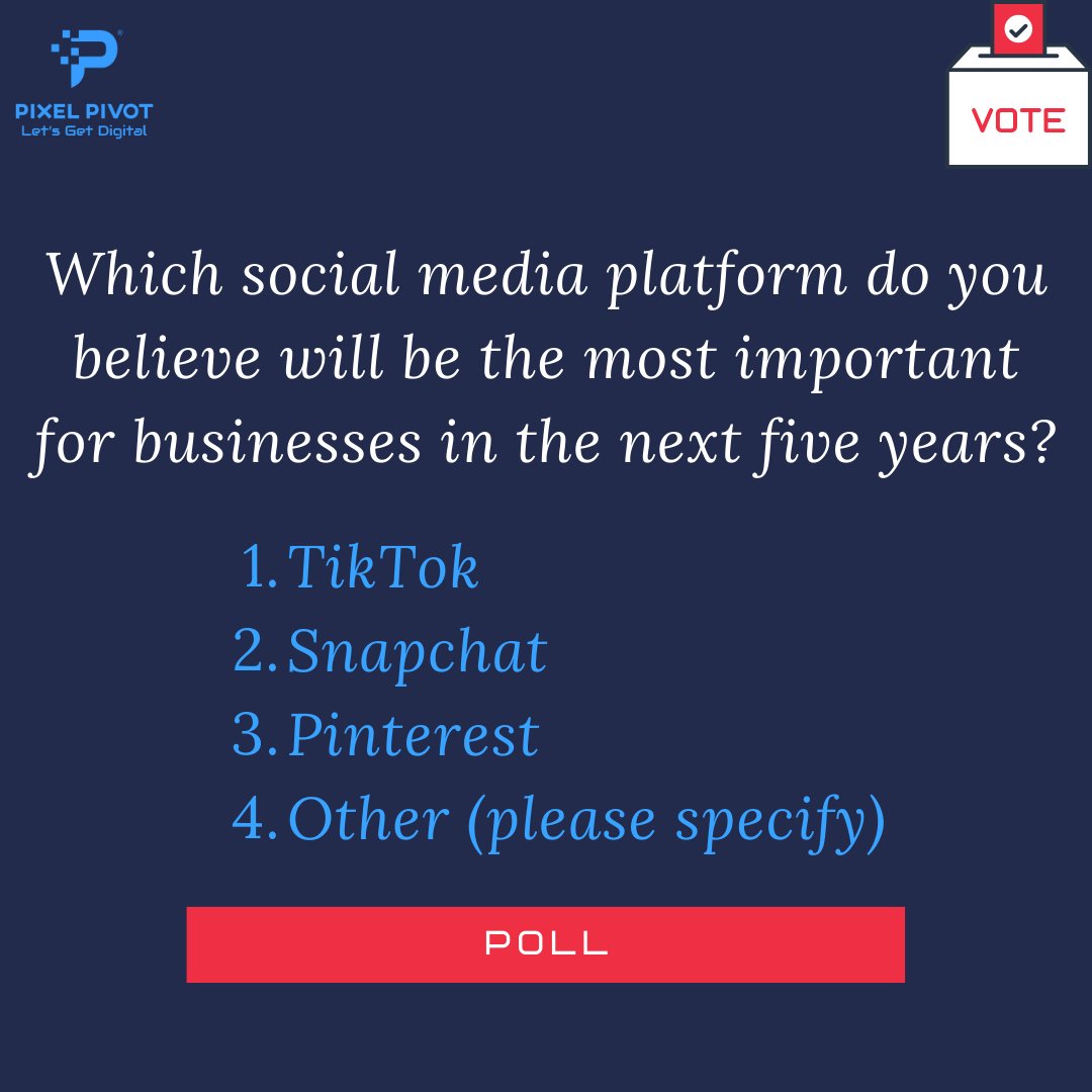 Ready to have your say? Choose A, B, C, or D and let's get this poll rolling! 🙌🗳️ #PickYourAnswer

Need marketing help or have questions? Message us! 📩 #GetInTouch

#SocialMediaPoll #MarketingInsights #PollTime #DigitalMarketing #VoteNow #MarketingChat #MarketingCommunity