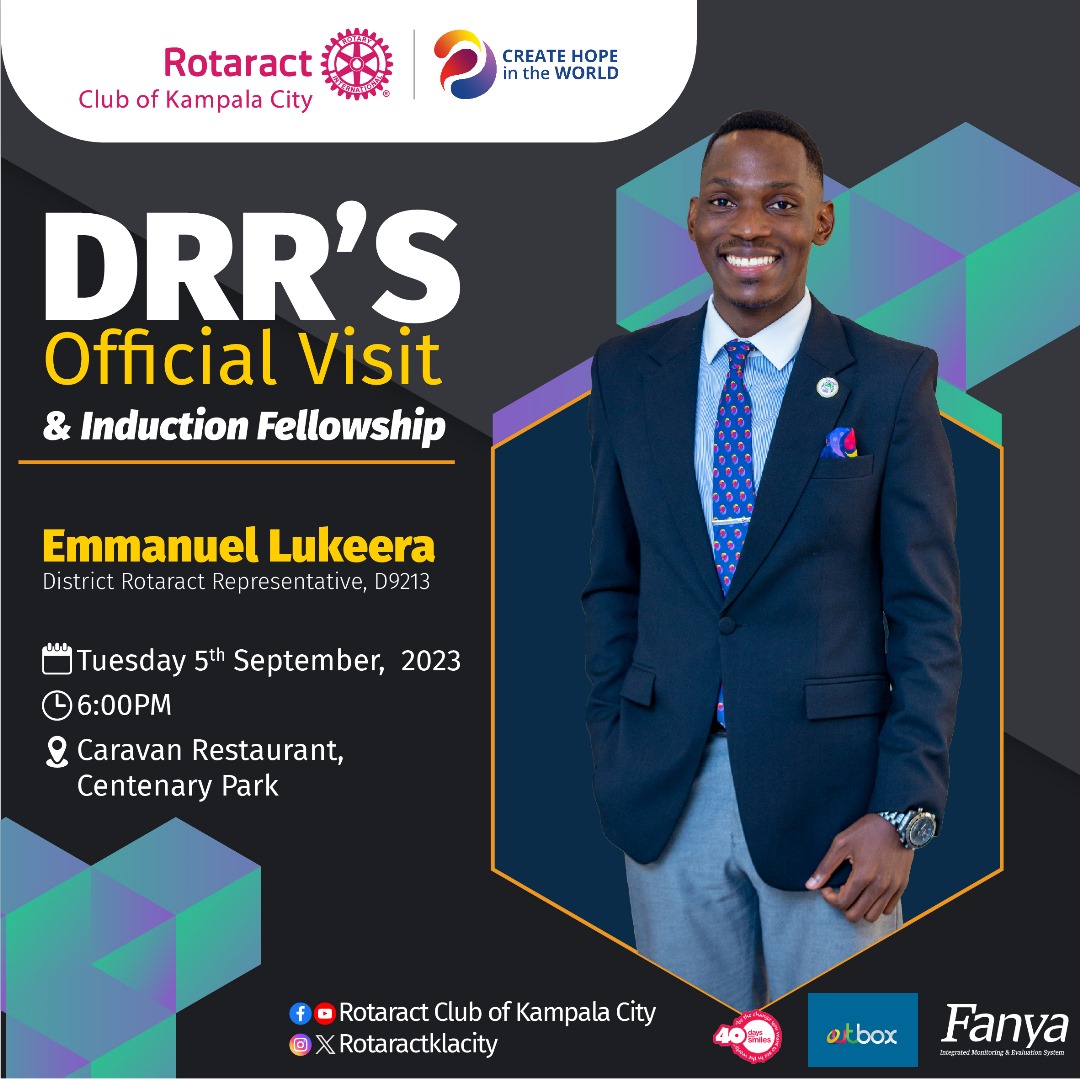Rotaract_TV's tweet photo. Home is where you can be your truest self, surrounded by comfort and love,Come Join Us Today for the DRRS official Visit @EmmaLukeera  at His Home Club @RotaractKlaCity  from 6:00pm at Centinary Park Caravan Restaurant .
#RotaractTVUpdates https://t.co/gaMunBiMi4