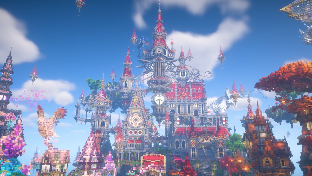 Rana_r0ss0's tweet photo. ファンタジーな赤い屋根のお城🏰
#Minecraft 
#いろの国 https://t.co/S5vk8bxCvm